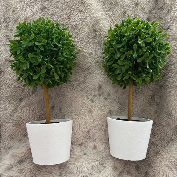 Set of Two Artificial Topiary Trees in White Pots - Picture 1 of 2